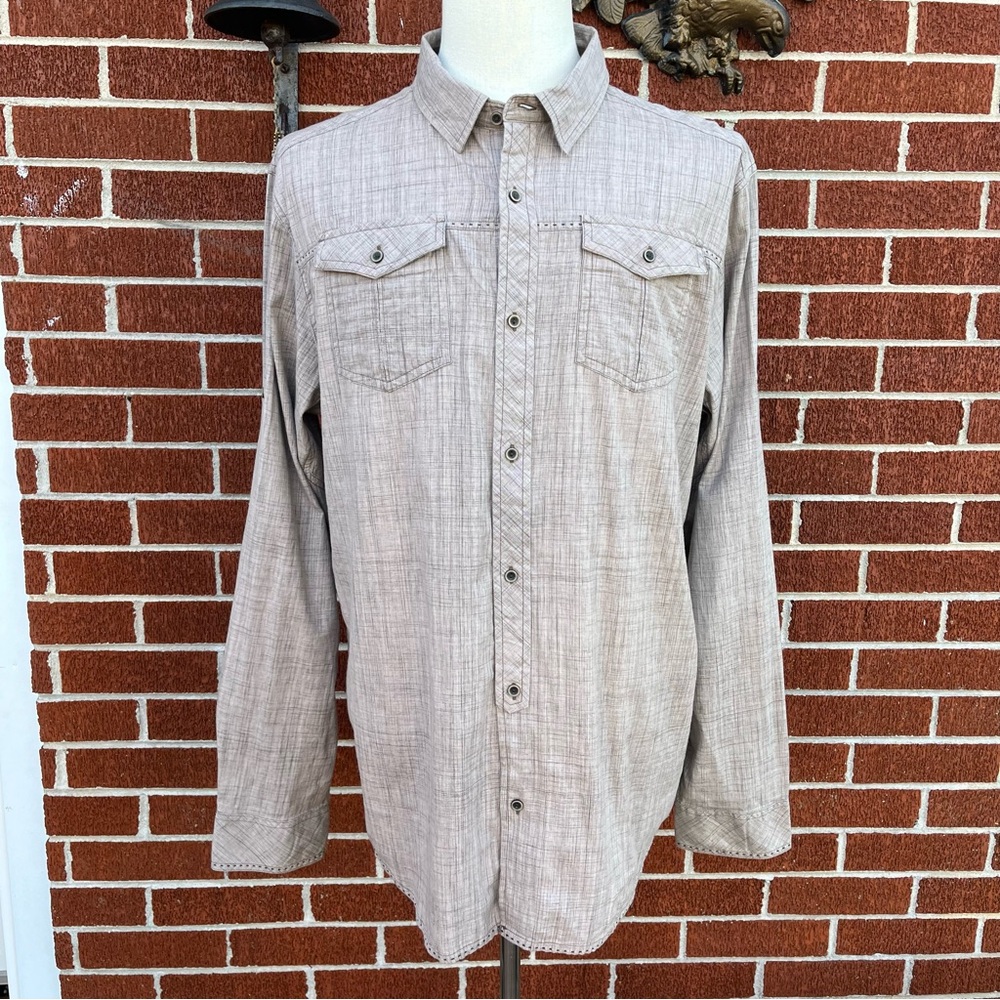 Prana Tan Button Down Two Pocket Adjustable Long Sleeve Chambray Men's XL - Picture 6 of 14